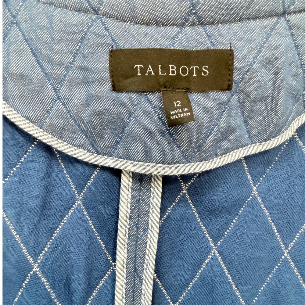 Talbots Quilted Chambray Jacket Size 12 Blue Tweed Trim Cropped - Picture 5 of 15